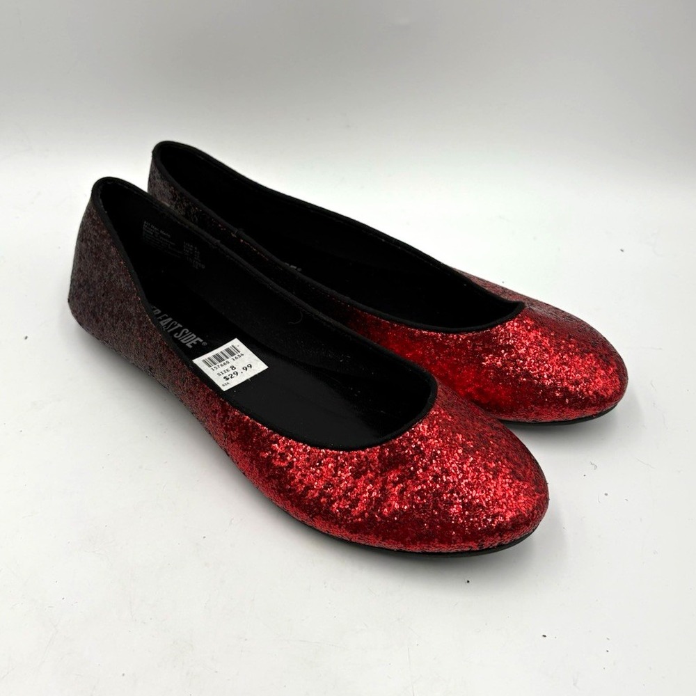 Lower East Side Women's Red Glitter Ballet Flats Slip-On Round Toe Women US 8 M